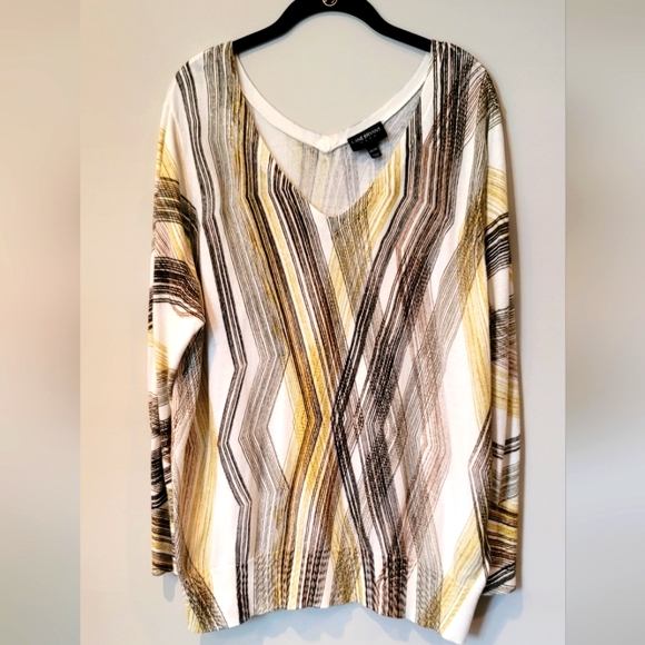 Lane Bryant Sweaters - Lightweight Yellow, Brown and White Pullover V- Neck Sweater, 18/20
